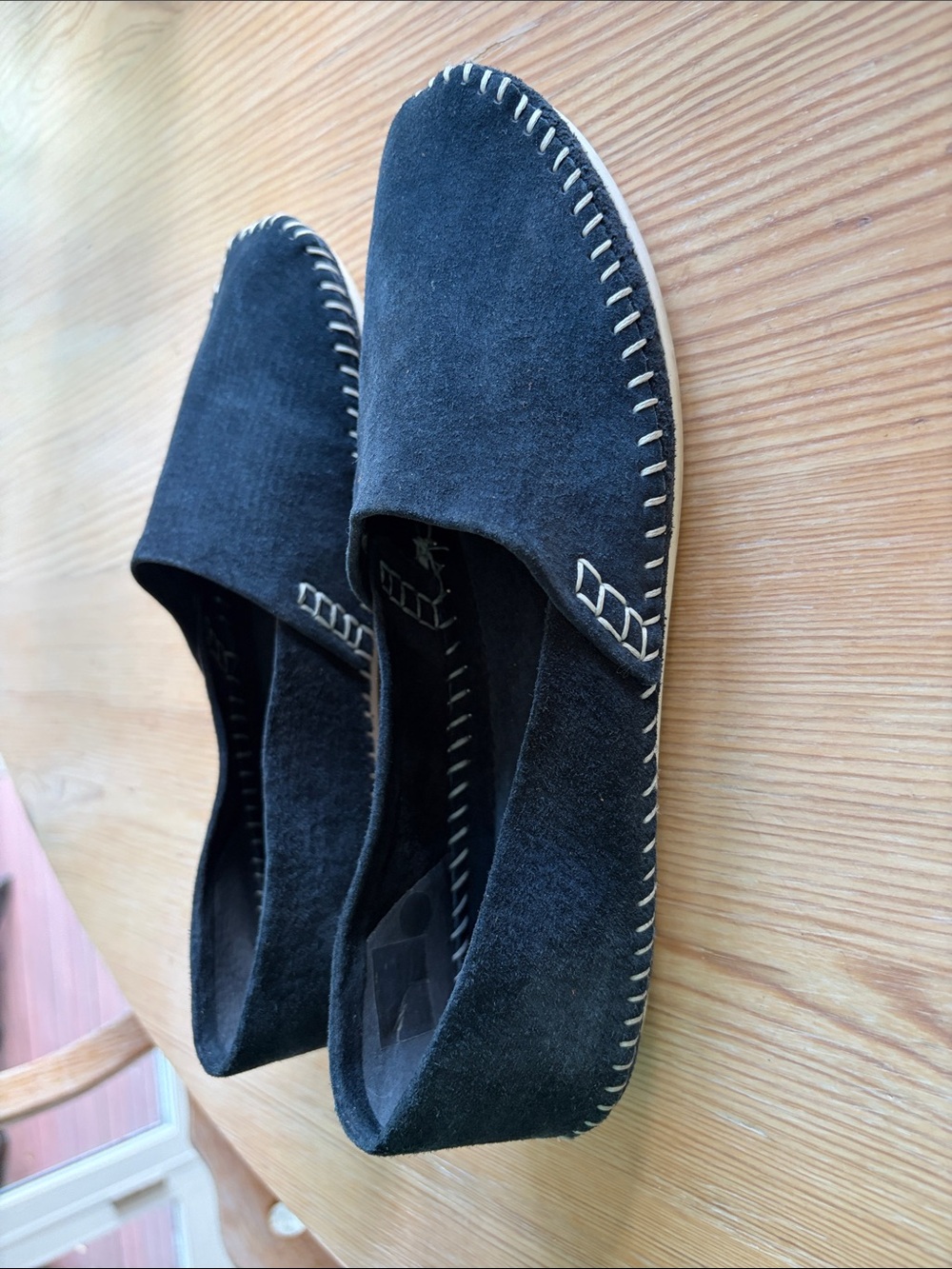 BCBGeneration Navy Suede Slip-On Moccasin Loafers With White Stitching